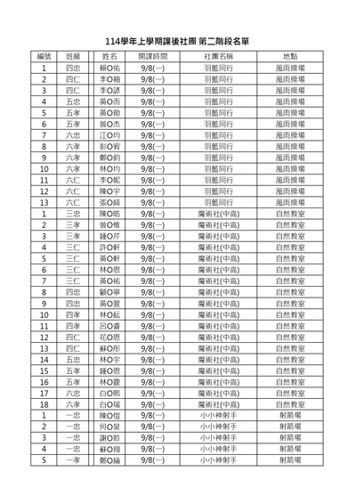 公告: 114學年度課後社團第二階段名單公告圖片