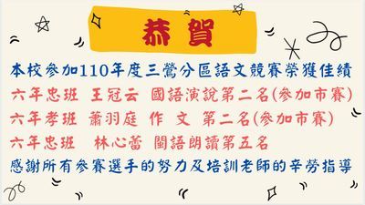 110年度三鶯分區語文競賽榮獲佳績